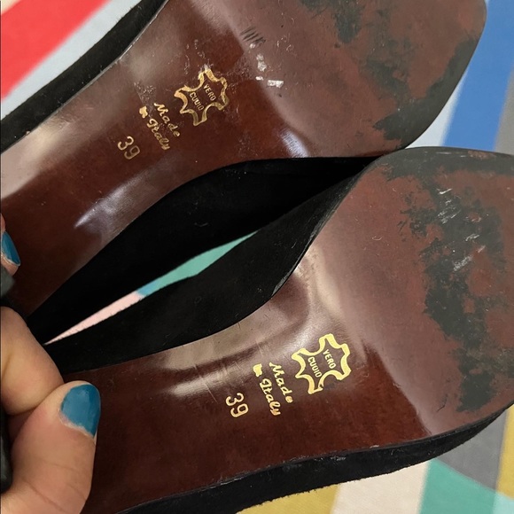 VINTAGE HEELS 💎🖤50s Suede square toe pumps W/rhinestone Buckle SIZE 8.5 - Picture 6 of 6